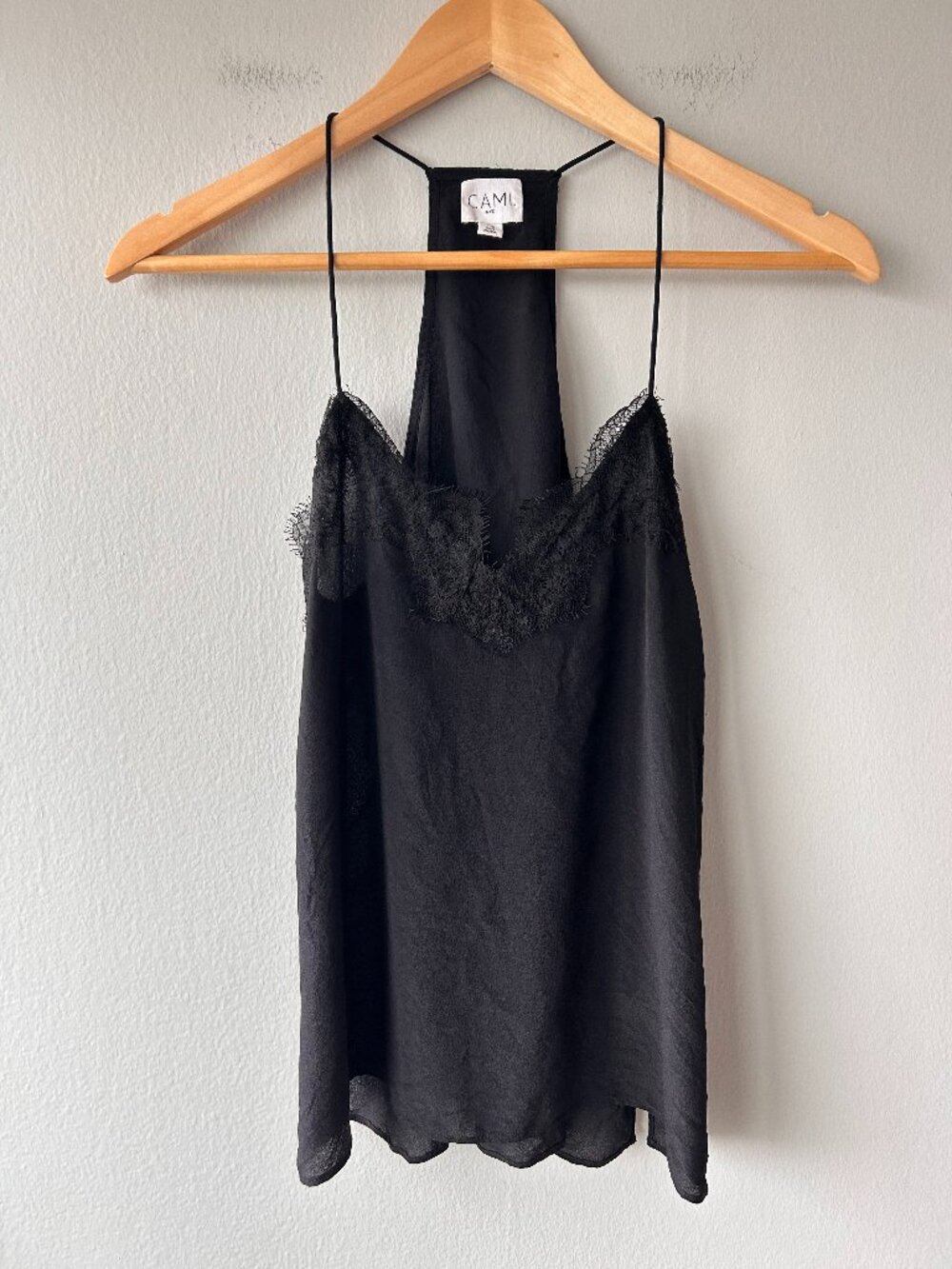 CAMI NYC Black Silk Lace Trim Camisole Tank Top XS Spaghetti Strap